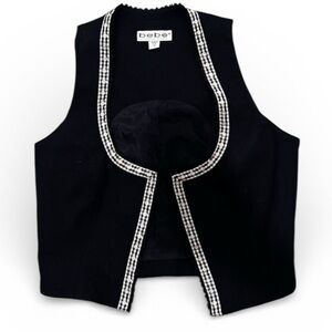 Vintage Bebe Rare Black Vest with Checkered Flowered Trim